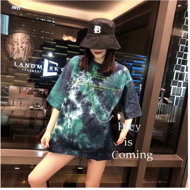 Tシャツ 夏 タイダイ柄 半袖 BF風 ゆるい レディース 韓国