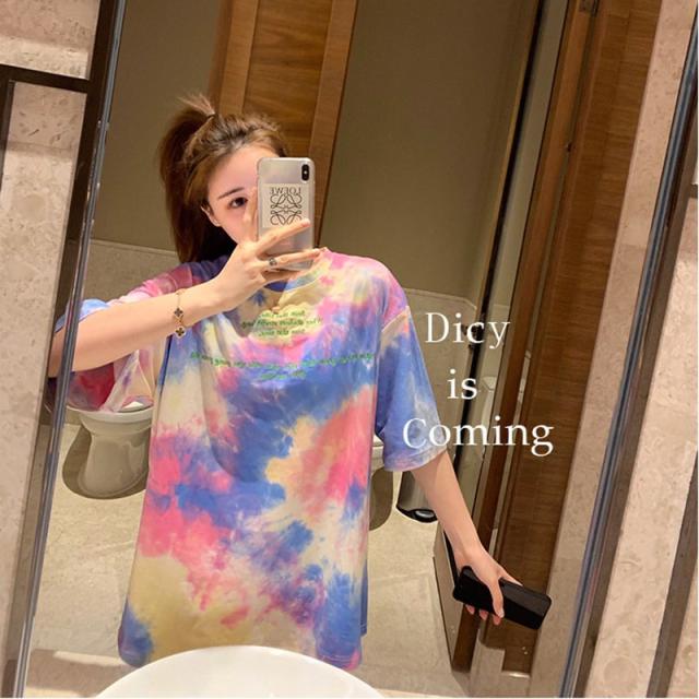 Tシャツ 夏 タイダイ柄 半袖 BF風 ゆるい レディース 韓国
