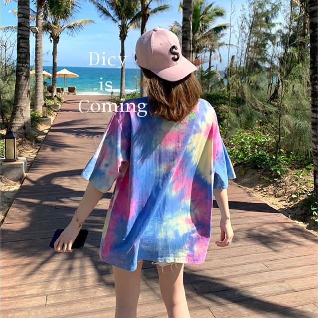 Tシャツ 夏 タイダイ柄 半袖 BF風 ゆるい レディース 韓国