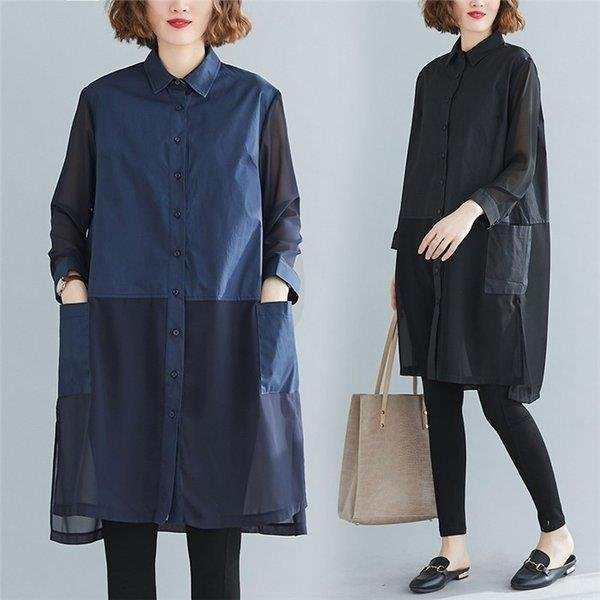 シャツワンピース レディース チュニック 大きいサイズ ワンピース 40代 ロングシャツ シフォン 長袖 シフォンワンピース 膝丈ワンピース 上質通販サイト レディースファッション ロングシャツ チュニック ワンピース 膝丈
