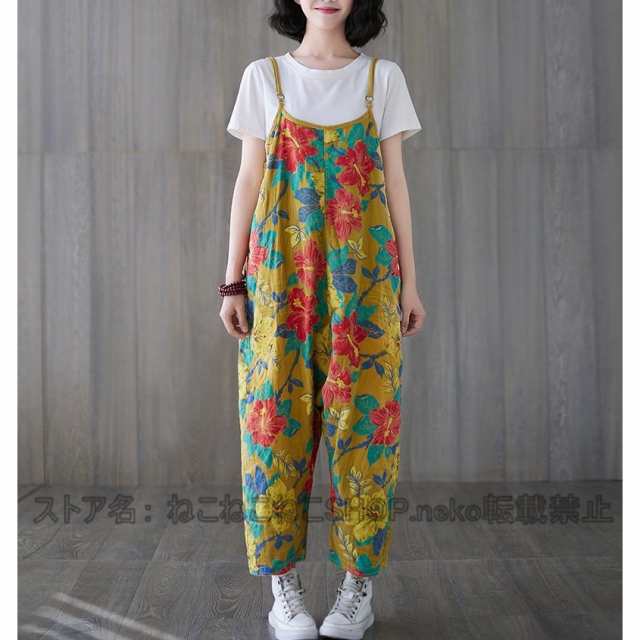 花柄 サロペット レディース ワイトパンツ ロングパンツ ゆったり 吊りズボン つなぎ オーバーオール ボトムス 大きいサイズ カジュアル  の通販はau PAY マーケット freed au PAY マーケット－通販サイト