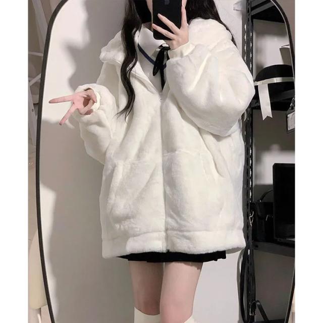 ロング丈 ホワイト ボアジャケット 通学 もこもこ ショート丈 高校生