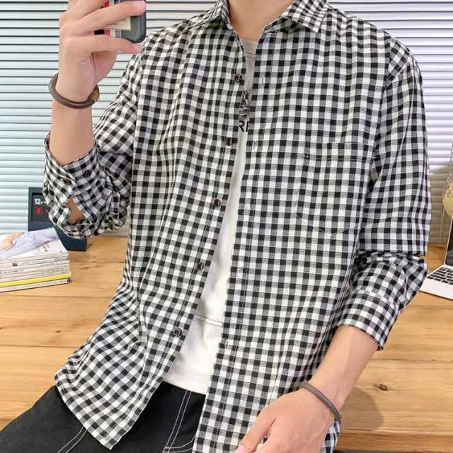 M−5XLサイズ！ギンガムチェックシャツ カジュアルシャツ 7分袖 シャツ