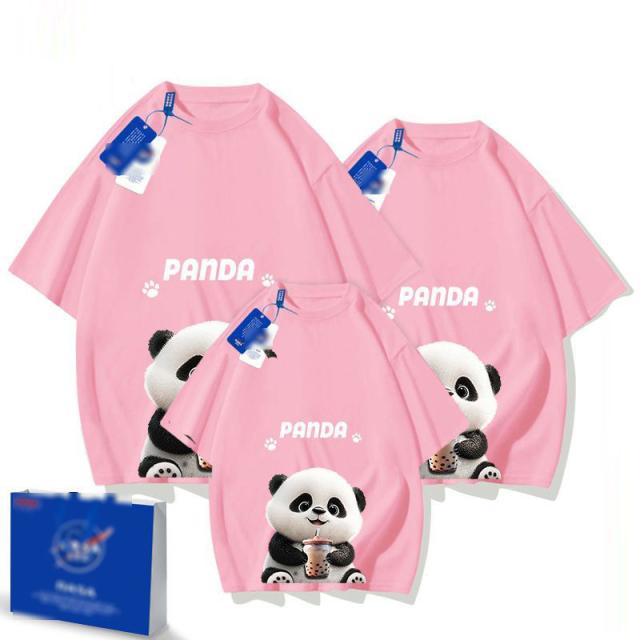 送料無料 親子コーデ Tシャツ 半袖 リンクコーデ 親子 ペアルック 大きいサイズ 綿 パンダ 家族 お揃い tシャツ かわいい 写真 記念日 ママ パパ 子供服 女の子 キッズ 誕生日 プレゼント
