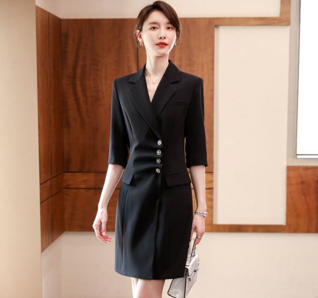 ワンピース レディース 夏 五分袖 スーツ フォーマル おしゃれ 膝丈