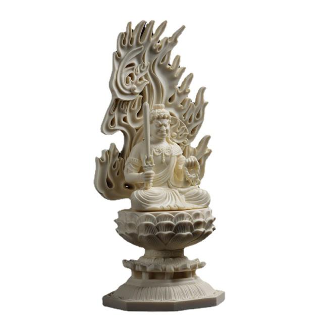 新作☆精密彫刻 不動明王 木彫 仏像 不動明王像 檜木 高約28cm 16cm