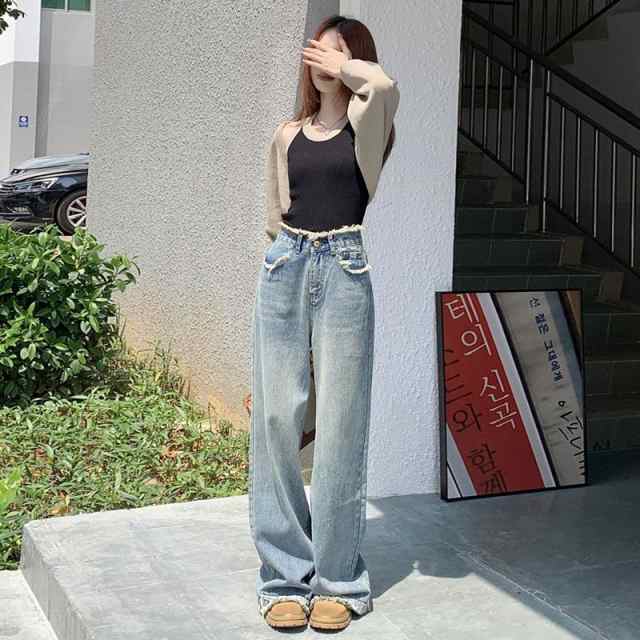 パンツ デニムパンツ ワイドデニム ワイドパンツ 裾フリンジ