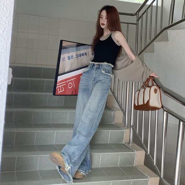 パンツ デニムパンツ ワイドデニム ワイドパンツ 裾フリンジ