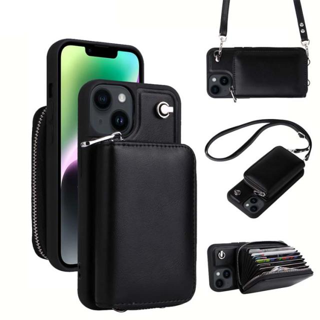 スマホショルダー 財布 付き ポケット付き ストラップ付き