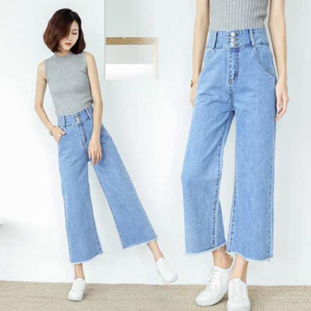 Givy レディース ガウチョパンツ タック入りパンツ ライトブルー