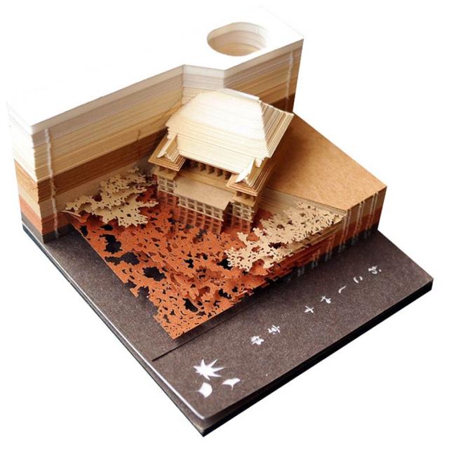 3D立体 メモ用紙 メモ帳 付箋紙 古典の建物 ペーパーアート紙彫刻 