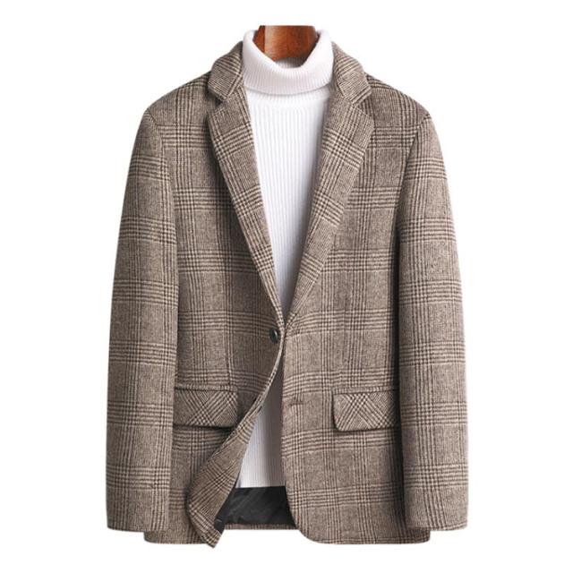 ウール混 アウター 細身 チェック柄 ジャケット メンズ ブレザー ビジネス ショートコート テーラードジャケット 冬服 秋 2つボタン スーツ カジュアルジャケット 厚手 メンズ ダッフル生地 紳士 男性着 チェスターコート 大きいサイズ M-5XL 秋