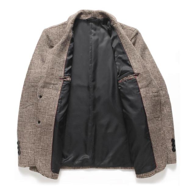 ウール混 アウター 細身 チェック柄 ジャケット メンズ ブレザー ビジネス ショートコート テーラードジャケット 冬服 秋 2つボタン スーツ カジュアルジャケット 厚手 メンズ ダッフル生地 紳士 男性着 チェスターコート 大きいサイズ M-5XL 秋