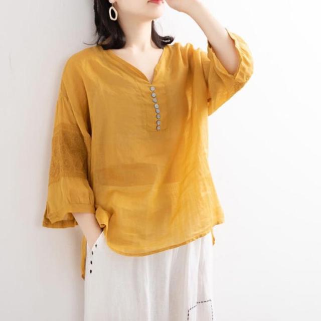 ブラウス レディース シャツ 刺繍 トップス 七分袖 Tシャツ