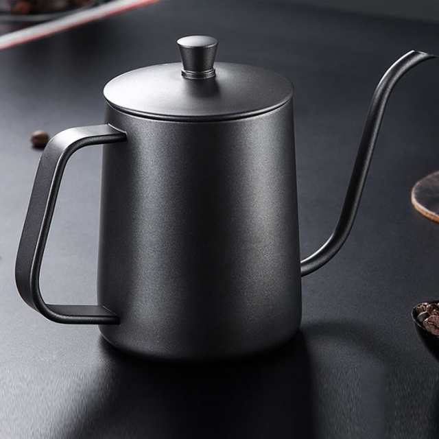 高い素材 Yoseka コーヒーポット 木柄 ドリップケトル 600ML スケール 蓋付き キャンプ ドリップポット ステンレス ブラック 細口  コーヒーケ