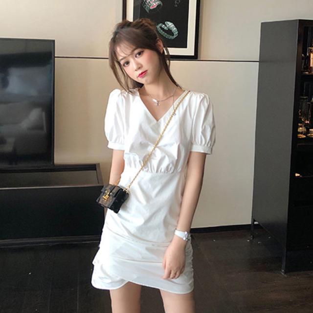 着痩バルーンスリーブシフォンワンピ低身長スタイリッシュウエストギャザーエレガント春夏物レディースの通販は 5,456円