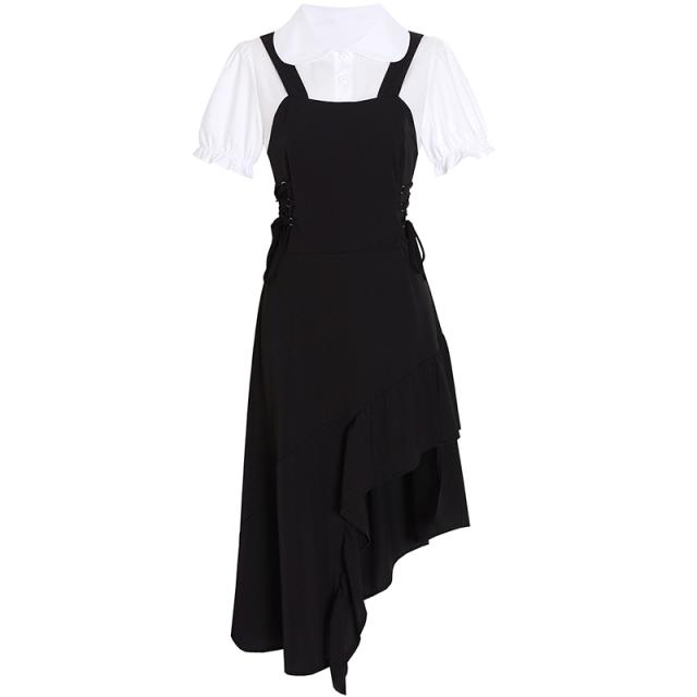 ウエストギャザー重ね着風ワンピ不規則マキシワンピースストラップ春夏レディース 5,197円