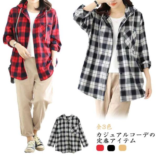 フード付 チェック柄 シャツ ライトアウター ジャケット hr8372 cjfj841932-01.jpg