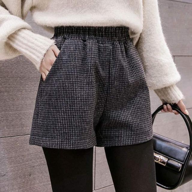 ショートパンツ レディース 秋 冬 秋冬 短パン 千鳥柄 aライン