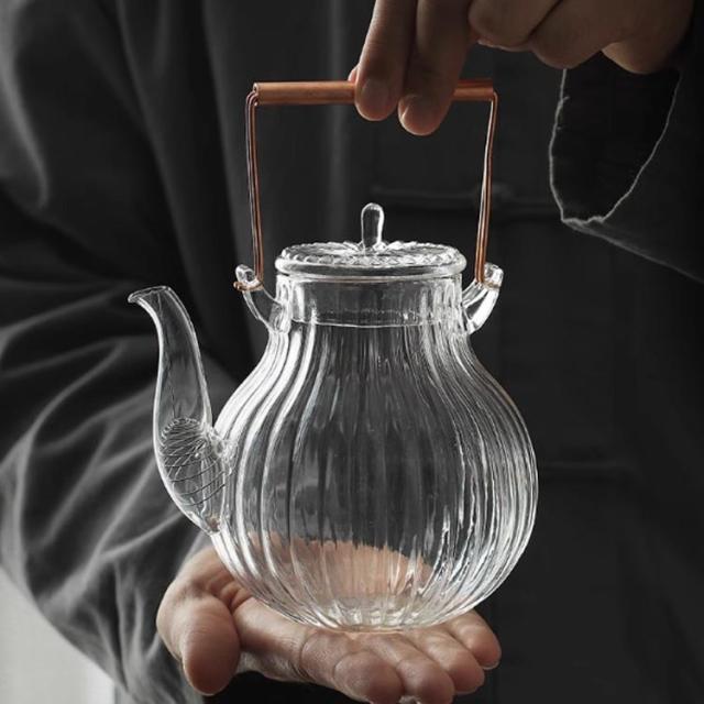 IwaiLoft ガラスケトル 900ml 耐熱 ガラス ティーポット 竹の持ち手