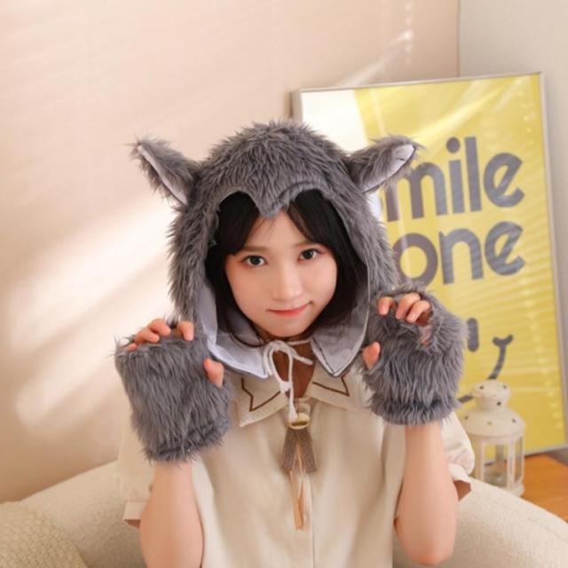 もふもふ おおかみ コスプレ 仮装 被り物 狼 帽子 手袋 2点セット