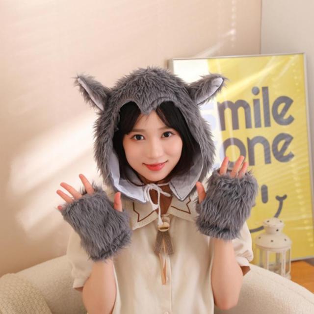 もふもふ おおかみ コスプレ 仮装 被り物 狼 帽子 手袋 2点セット