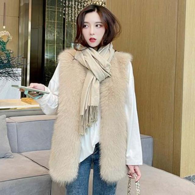 MONILE フード付きファーベスト MONILE フード付きファーコート ファーベスト 変形ロング丈