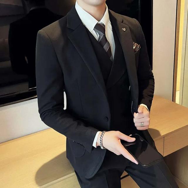 秋冬 スーツ メンズ ラシャタッチ 厚手 スリーピーススーツ ジャケットあり ベスト パンツ 3ピース 大きいサイズ 通勤 フォーマル ビジネススーツ スリム 3点セット カジュアルスーツ パーティー セットアップ 細身 おしゃれ 結婚式 成人式 M-6XL