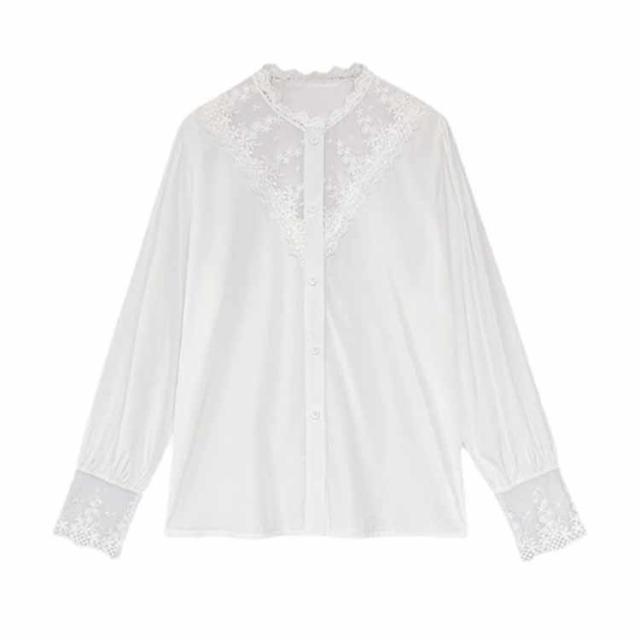 レースブラウス シャツ レディース きれいめ 40代 春夏新作 上品 オシャレブラウス シャツ レーストップス 長袖 シースルー 韓国chic トップス 大人 Tシャツ ブラウス レディース 40代 春秋 オシャレブラウス 白Tシャツ