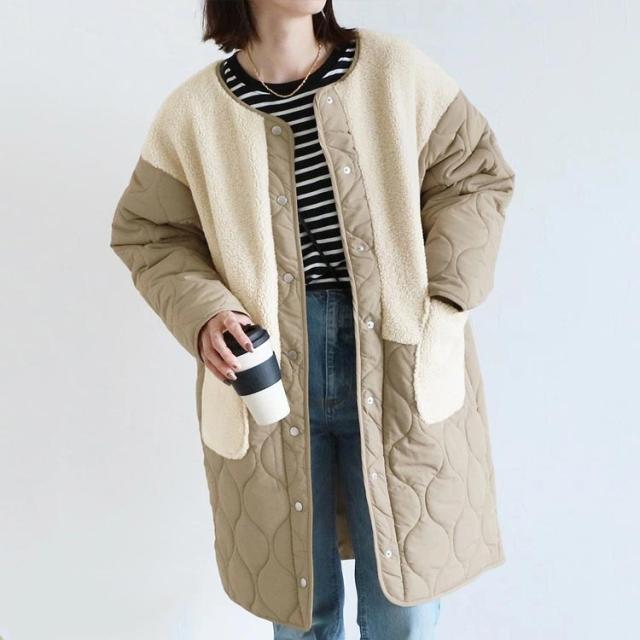 Le’s Ageu レ・アージュ　キルティング×ボア異素材切替ロングコート 異素材切替キルティングコート ロングコート レディース 秋冬 ボア
