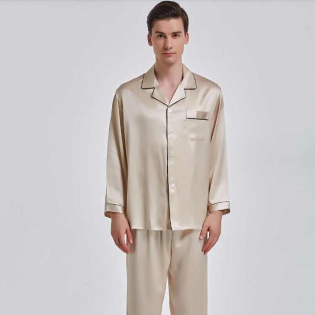 前開き シルク 快眠 パンツ メンズ 長袖 パジャマ シルクパジャマ ナイトウェア 寝間着 ルームウェア 敏感肌 セットアップ 部屋着 ロング シルク 彼氏 敬老の日 父の日 ギフト プレゼント L XL 2XL_1