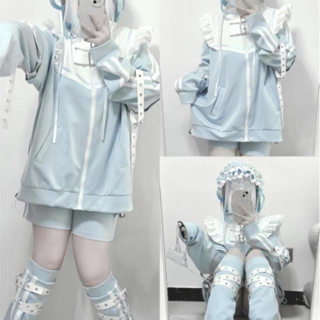 3点セット 半袖 天使界隈 ブルゾン ハーフパンツ 量産型 切り替え