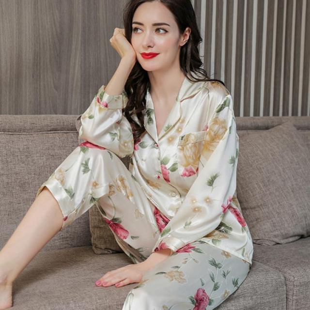 長袖 ロング 絹 消臭 ルームウェア レディース 上下セット パジャマ 2点セット シルク シャツ 高品質 パンツ ナイトウエア ウエストゴム 快適 美肌 光沢 吸湿 速乾 抗菌 シルクパジャマ 部屋着 寝間着 敏感肌 大人_3
