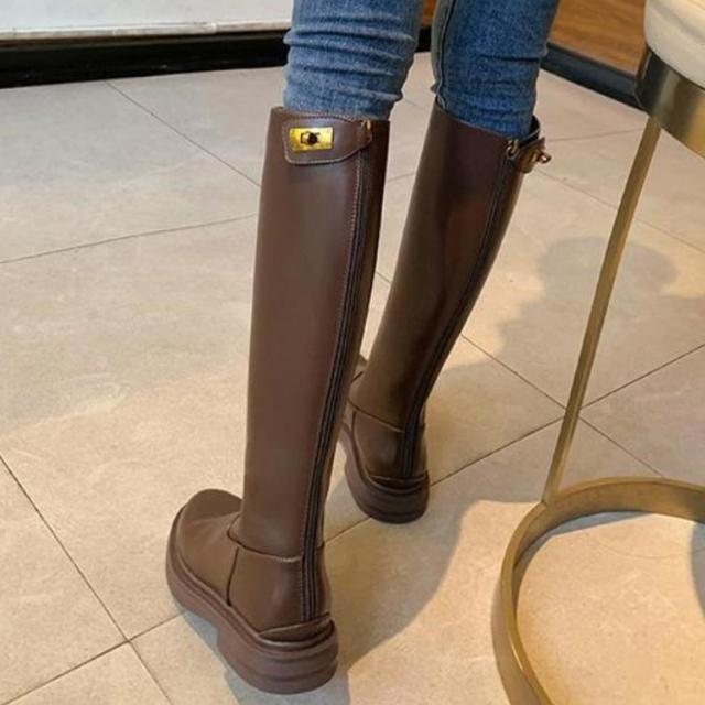 ブラウンレザー ジッパーブーツ 本革 イタリア製 ブラウン レザー