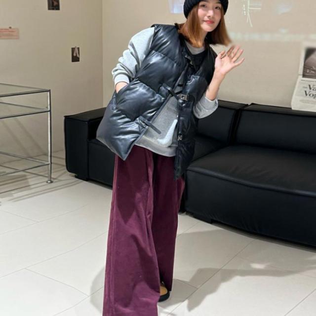 中綿ベスト レディース レザーベスト フェイクレザー ジャケット