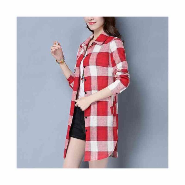 レディース チェックシャツ チェック柄 ロングシャツ チェック柄