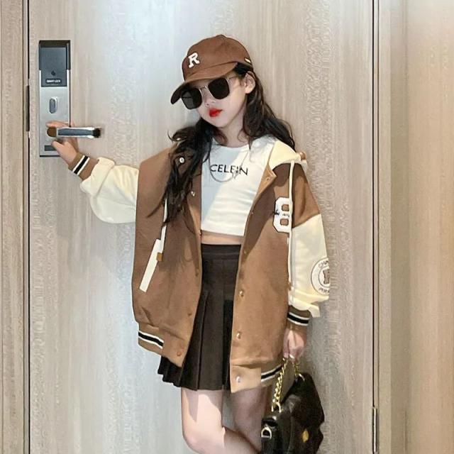 ブルゾン ジャケット 子供 キッズ ジャンパー コート 女の子 長袖 アウター 春 秋 冬 フード付き ジュニア お出かけ 防寒 韓国子供服 ダンス 衣装