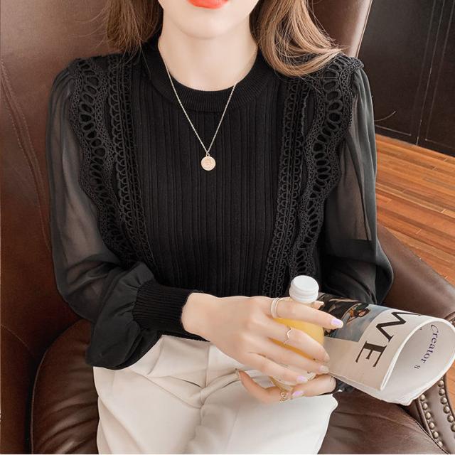 ブラウス カットソー 長袖 レディース ニット ドッキング シアー  