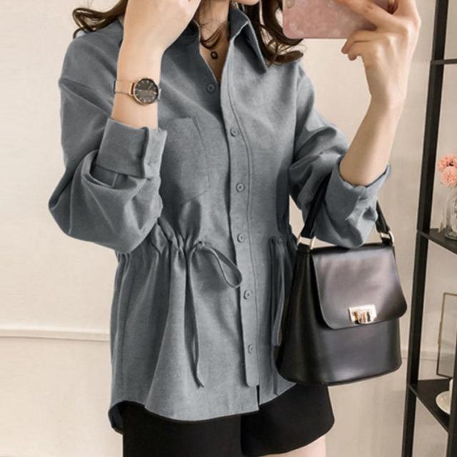 シャツ　ブラウス　背面　紐　長袖 シャツ ひもの通販