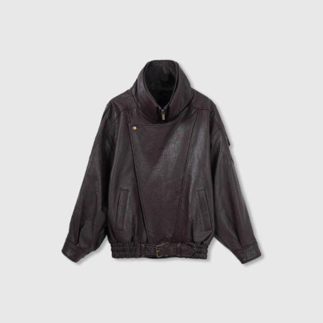 レザージャケット レディース 本革 ラムレザー ジャケット アウター ゆったり オーバーサイズ 革ジャン 皮ジャン 羊革 革 皮 クラシック 男女兼用 ユニセックス メンズ 上品 きれいめ 秋 冬 送料無料_2