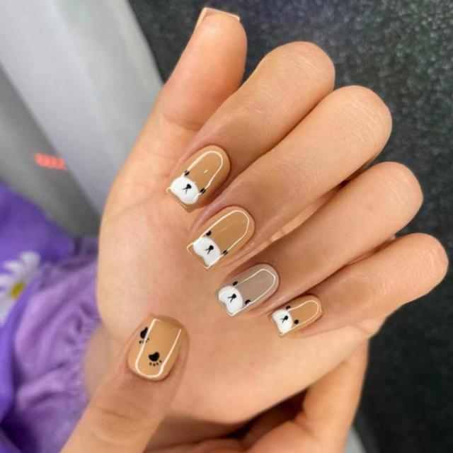ショート 子供用 子供 キッズ ネイルチップ 熊 可愛い ネイルチップ