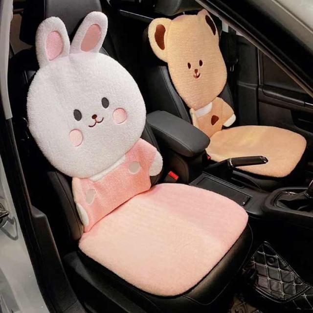 運転席 兎 車 軽自動車 おしゃれ 熊 シートカバー 腰枕付き カーシートカバー 普通車 全席カバー シートカバーセット 座席カバー 前席 内装パーツ 助手席 かわいい 内装インテリア_2