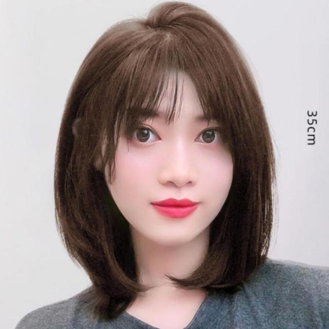 大人 35cm 医療用 ロング フルウィッグ 35cm 黒髪 ミディアム 人毛100