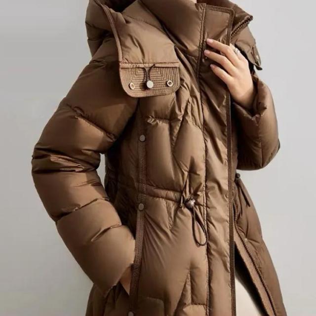 ジップアップ ダウンコート レディース ロングコート ウエストシェイプ