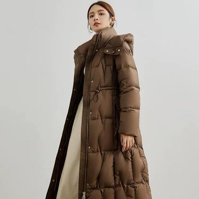 ジップアップ ダウンコート レディース ロングコート ウエストシェイプ