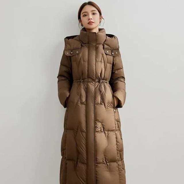 ジップアップ ダウンコート レディース ロングコート ウエストシェイプ