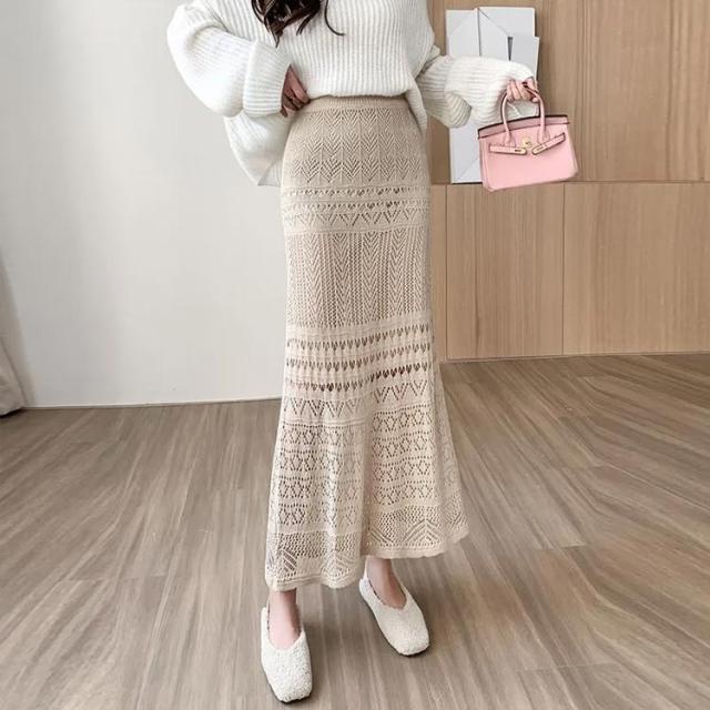 透かし編み スカート タイトスカート ロングスカート ロング丈