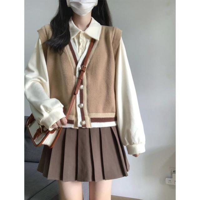 プリーツスカート ニットベスト スカート JK制服 上下セット ベスト