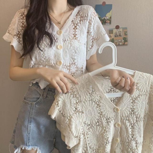 イタリア製★Blumarine カーディガン レース刺繍 花柄 送料無料)花柄レース刺繍カットソー サマーニット カーディガン