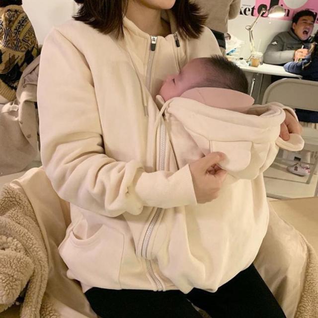 マタニティ パーカー ママコート ダッカー付き マタニティウェア 授乳服 抱っこ ママコート おんぶコート 抱っこ紐パーカー フード付き 裏起毛 あっ マタニティ パーカー ママコート ダッカー付き ボア マタニティ